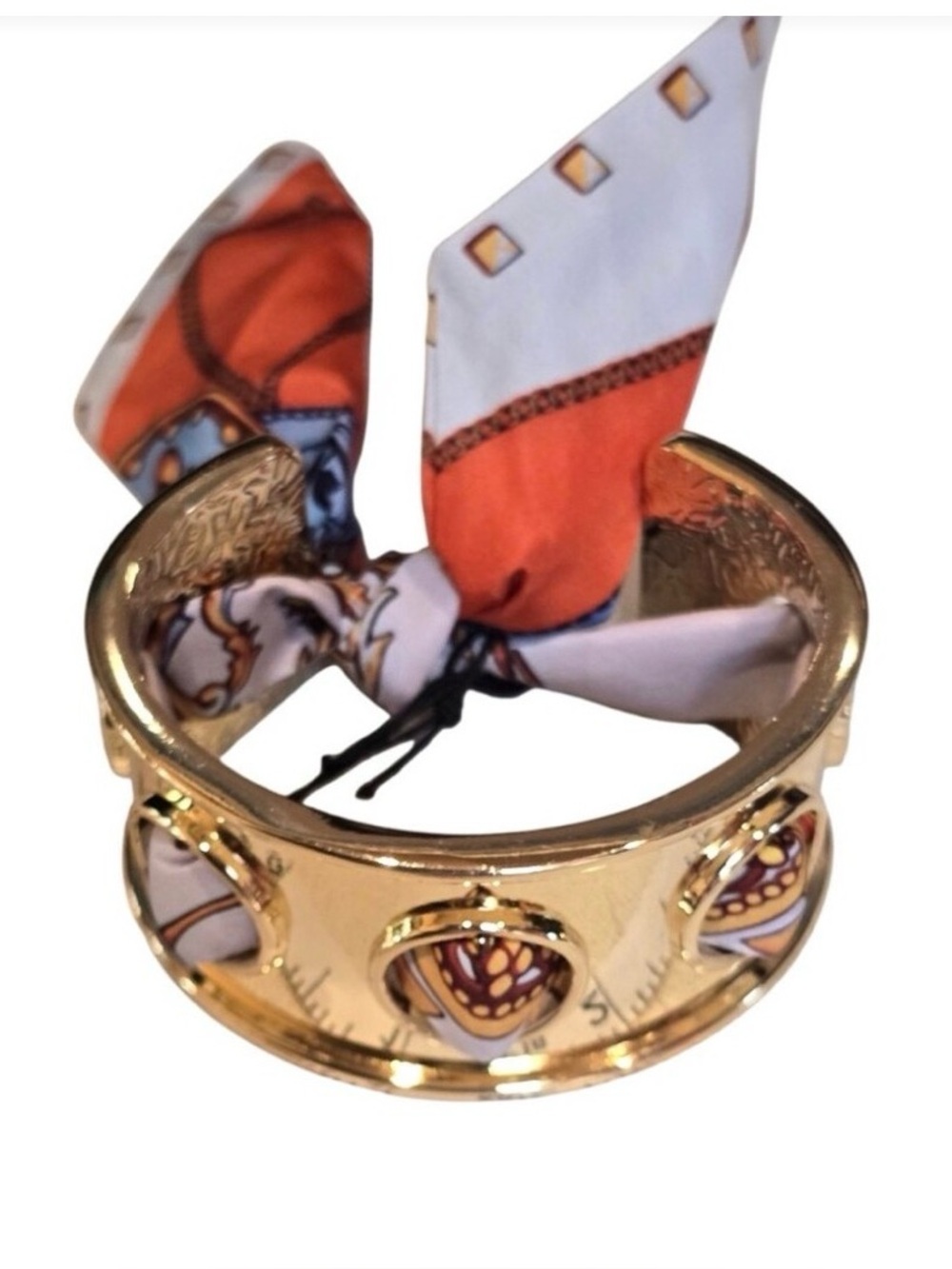 Piper K Gold-Tone Round Cutout Cuff Bracelet with Scarf Inlay - Picture 3 of 6